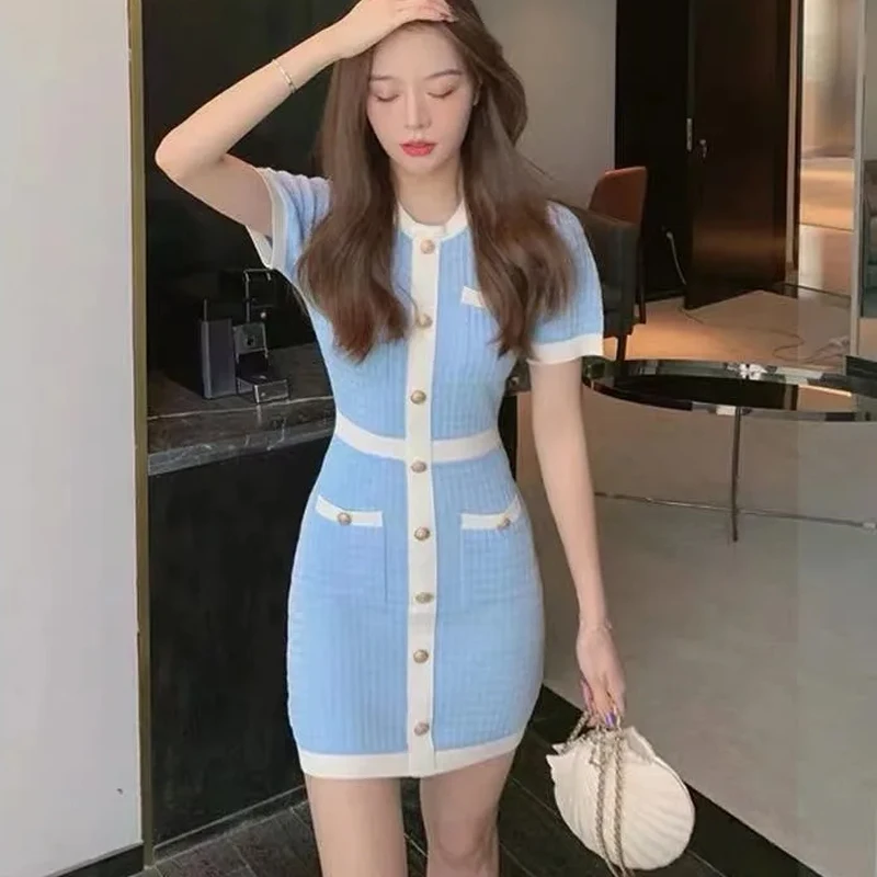 Элегантное Милое Вязаное Мини-платье В Корейском Стиле