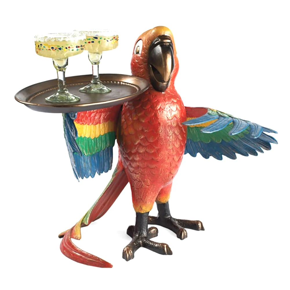 

Ornaments Serving Tray Party Waiter Retro Figurine Resin Craft Wine Holder Kitchen Home Decoration Storage Drink Parrot Statue
