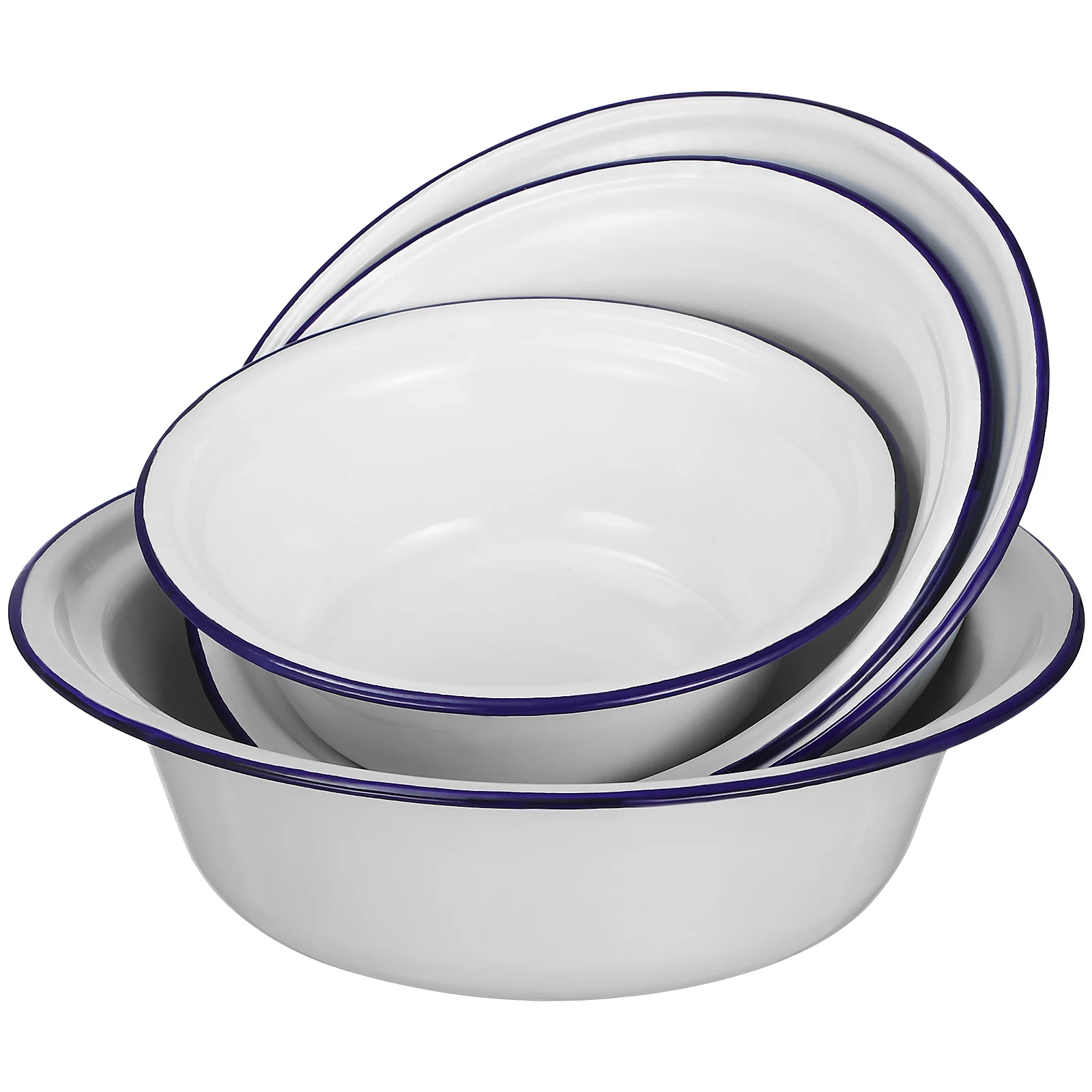 

4 Pcs Enamel Bowl Plates Large Vintage Trash Can Soup Serving Bowls Cold Rolled Sheet Rice Round