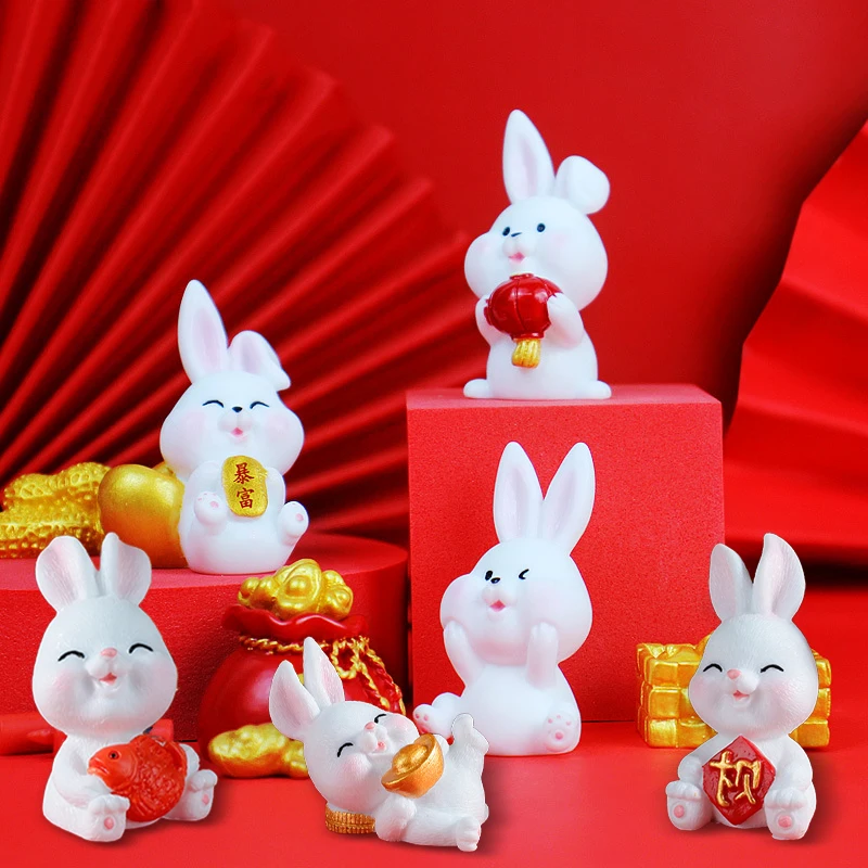 

Мини-кролик настольное украшение китайское Новогоднее украшение 2023 кавайный полимерный Кролик для домашнего декора подарок для детей микр...