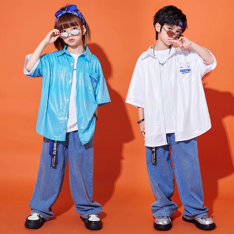 Детская уличная одежда, одежда в стиле хип-хоп, рубашка оверсайз с принтом, повседневные джинсовые брюки для девочек и мальчиков, костюмы для джазовых танцев, одежда Детская уличная одежда, одежда в стиле хип-хоп, рубашка оверсайз с принтом, повседневные джинсовые брюки для девочек и мальчиков, костюмы для джазовых танцев, одежда