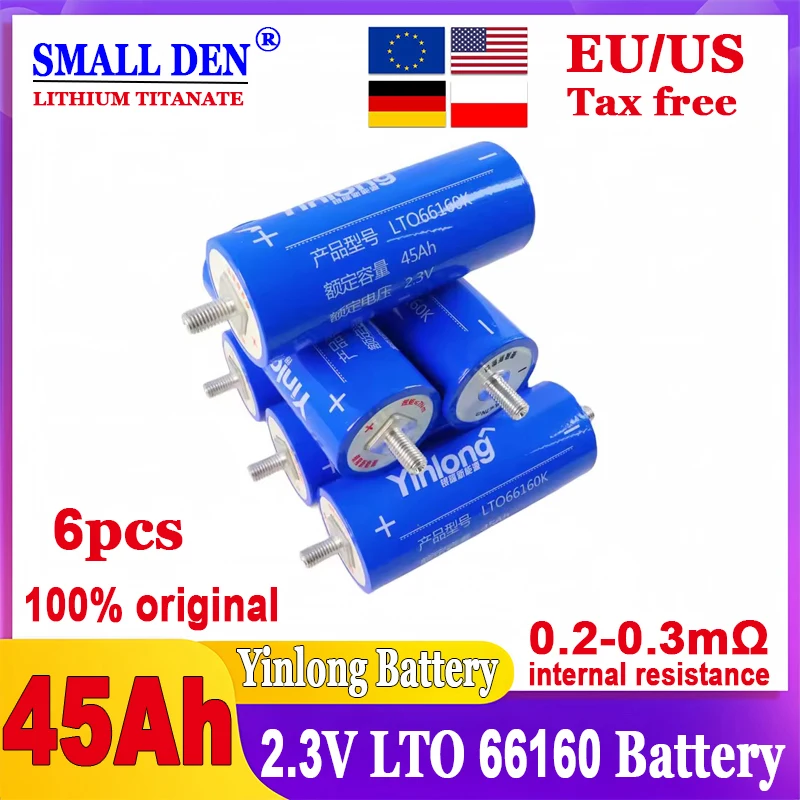 6 шт. yinlong 2 3 В 45 Ач литий-титанатный аккумулятор LTO 66160 10C DIY 12 24 солнечный динамик