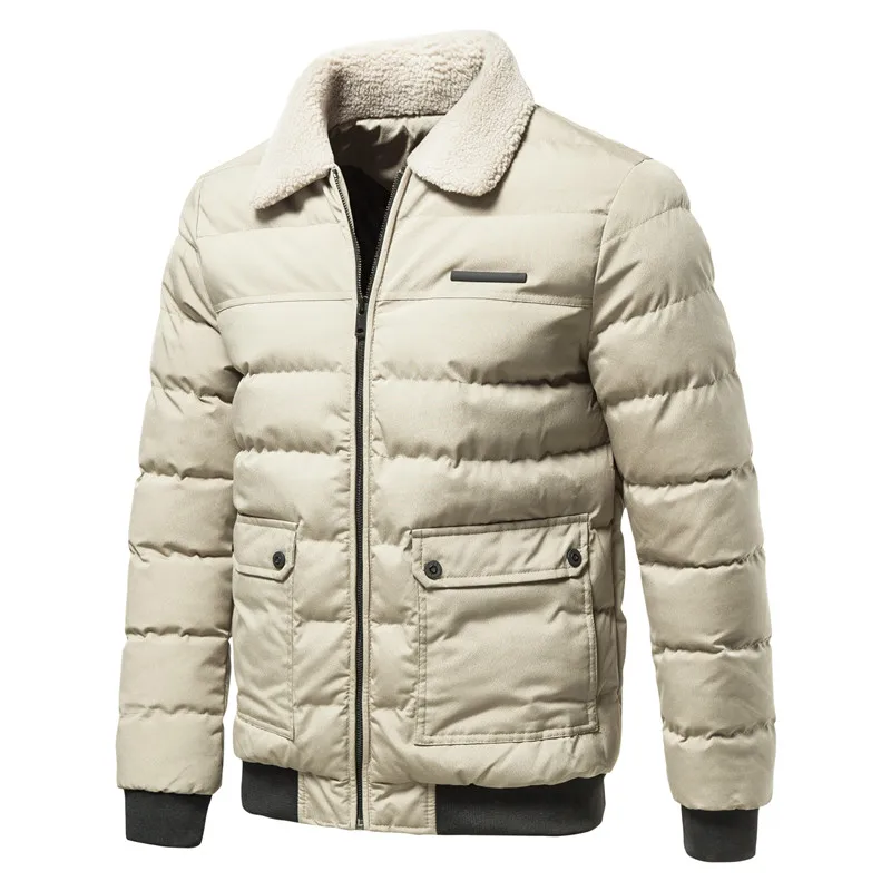 2022 Turn Down Fur Collar Padded Warm Mens Winter Jackets Fashion Parkas Men Winter Cotton Coats Casual Outwear Thicken Jacket