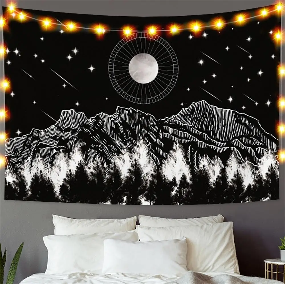

Mountains Under The Moon Painting Big Wall Tapestry Cheap Hippie Mandala Wall Hanging Cover Decor Home Fashion Polyester Fabric