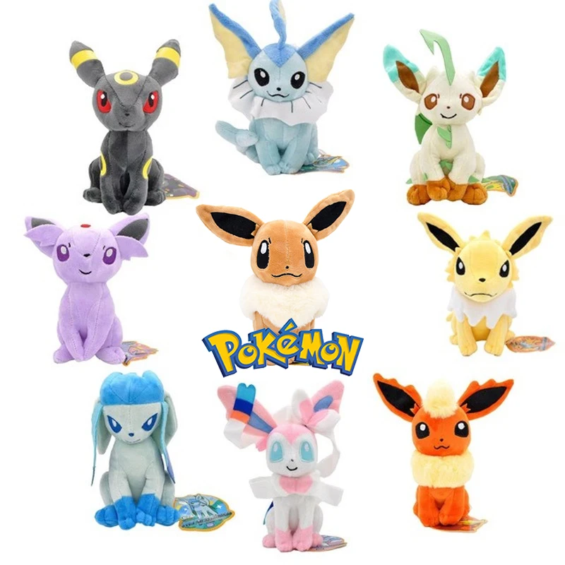 

TAKARA TOMY Pokemon Plush Eeveelution Stuffed Toy Anime Plush Pillow Eevee Sylveon Leafeon Decor Doll Kawaii Gift for Girlfriend