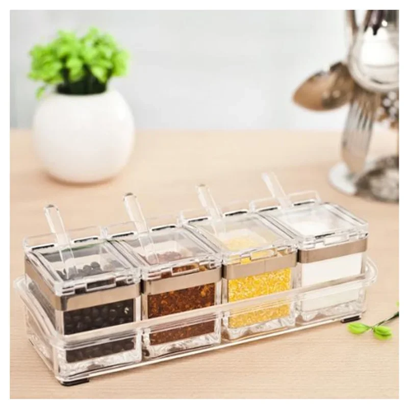 

Kitchen Organizer and Storage Container Acrylic Seasoning Box Spice Jar Set Condiment Cruet Bottle Kitchen Supplies