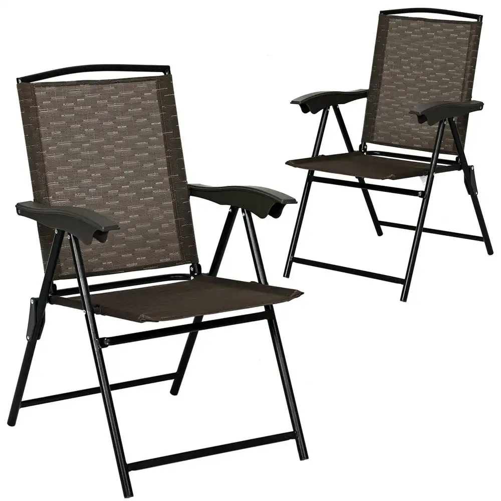 

Topbuy Set of 2 Folding Sling Chairs Steel Armrest Patio Garden Pool Adjustable Back