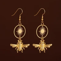 romantic bee shape drop earrings for women golden sun earrings cute insect animal earrings glamour bridal wedding jewelry