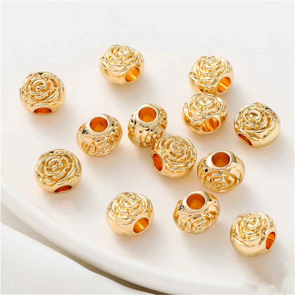 

14K gold clad rose flower large hole round cake beads diy accessories handmade bracelet necklace jewelry accessories materials
