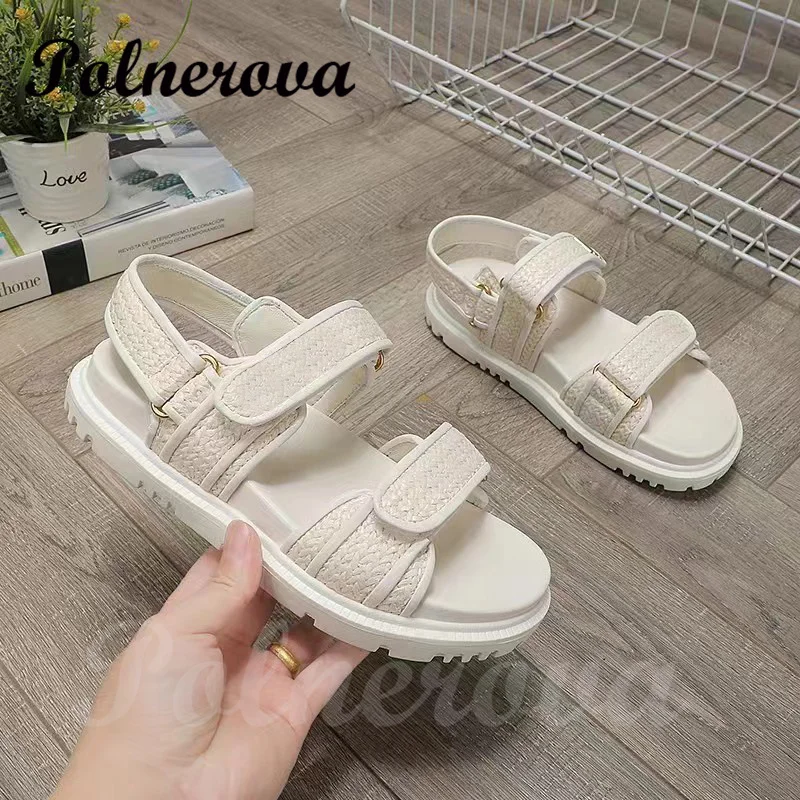 Flat Heel Thick Bottom Sandals for Women Summer Open Toe Sandalias Fashionable Flat Sandals Ladies Outdoor Vacation Shoes