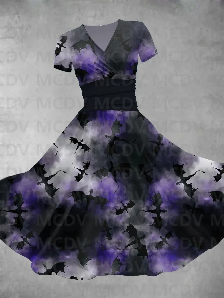 Женское платье-макси с объемным рисунком Привлекательное платье V-образным