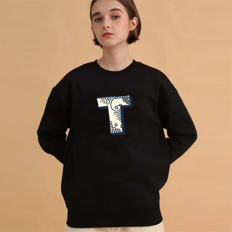 

Waves Letters Women Pullover Fashion High Quality Print Round Neck Loose Sweatshirt Casual Round Neck Female Clothing for Women
