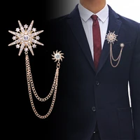 high end tassel chain star brooch crystal rhinestone lapel pins femme suit shirt collar badge fashion jewelry brooches for men