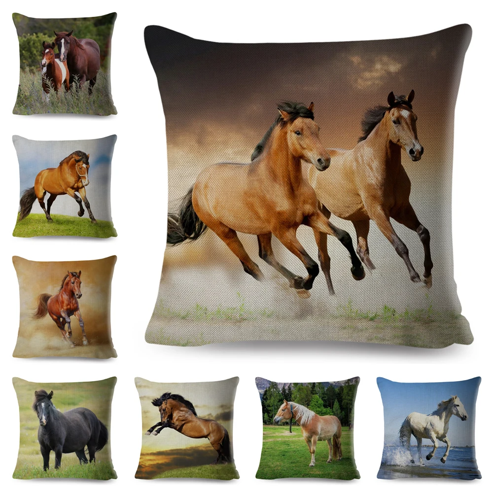 

Cavalo selvagem capa de almofada decoração impressão animal fronha para o sofá casa carro crianças quarto poliéster caso 45x45cm