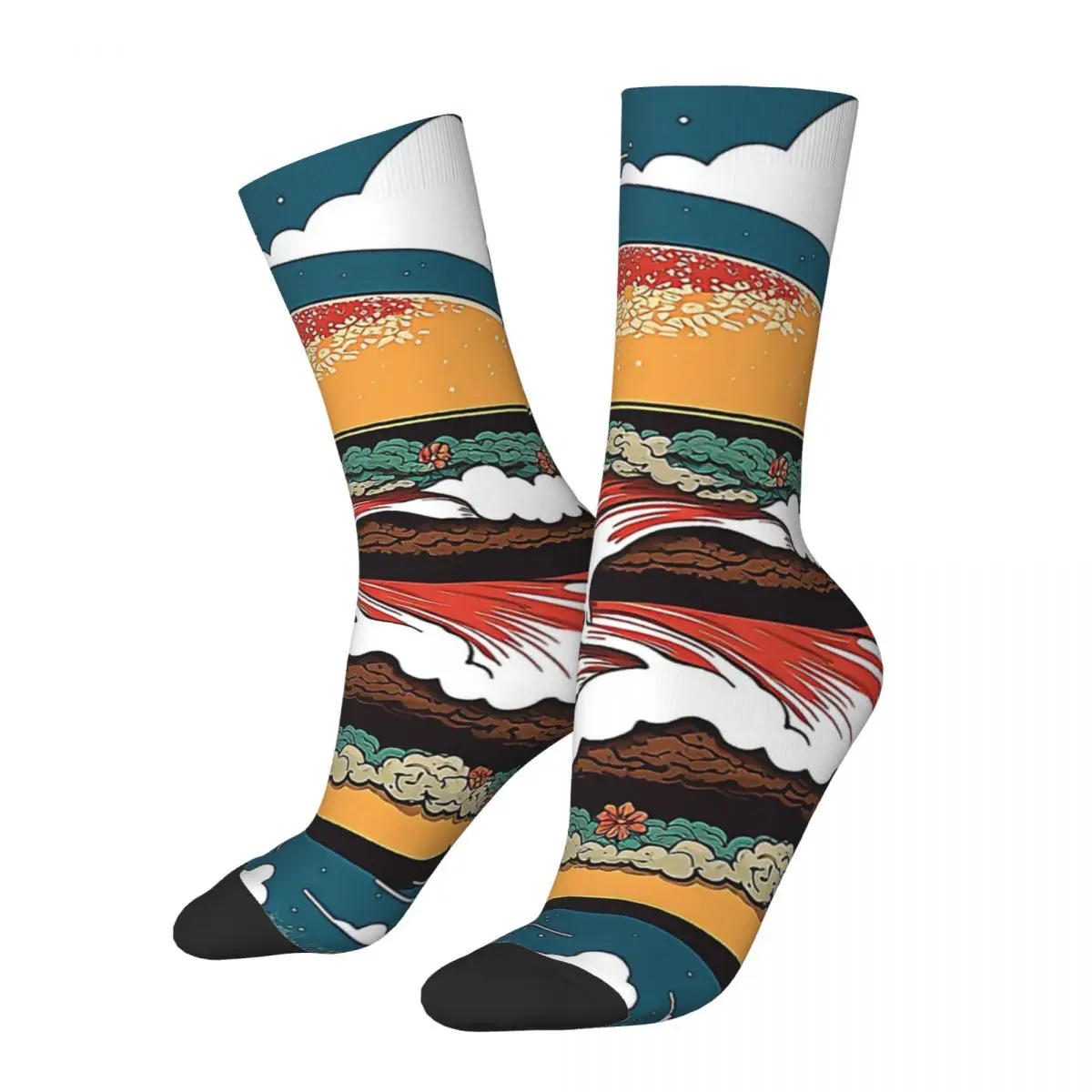 

Hip Hop Vintage Ukiyoe Burger Crazy Men's compression Socks Unisex Hamburger Harajuku Seamless Printed Happy Crew Sock Boys Gift