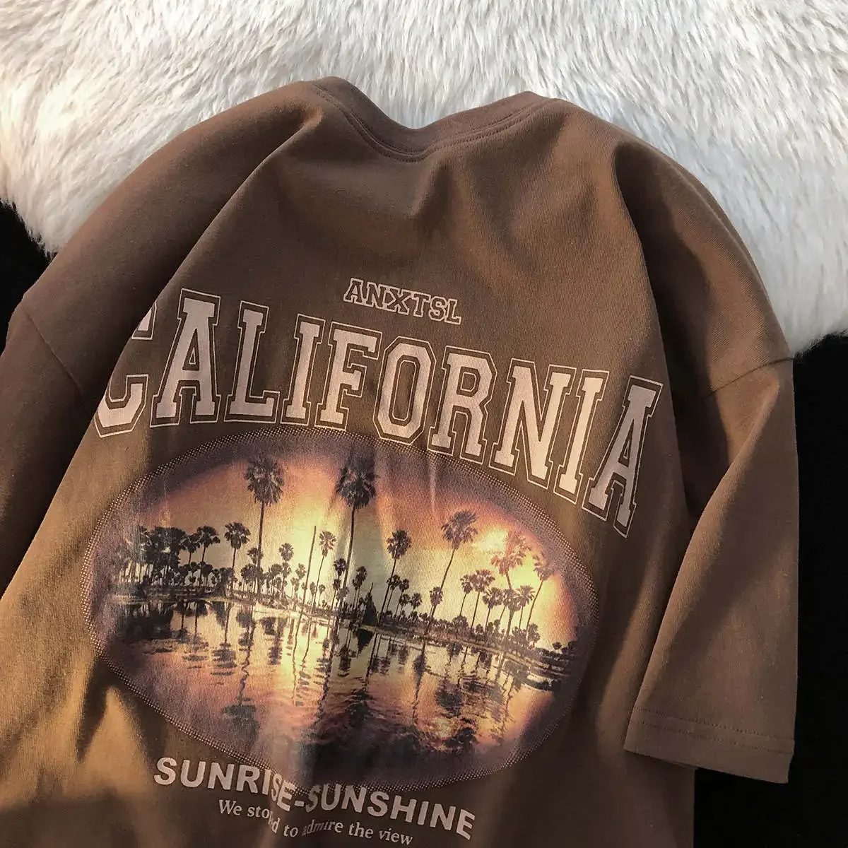 Мужская футболка с коротким рукавом в гонконгском стиле свободная Универсальная