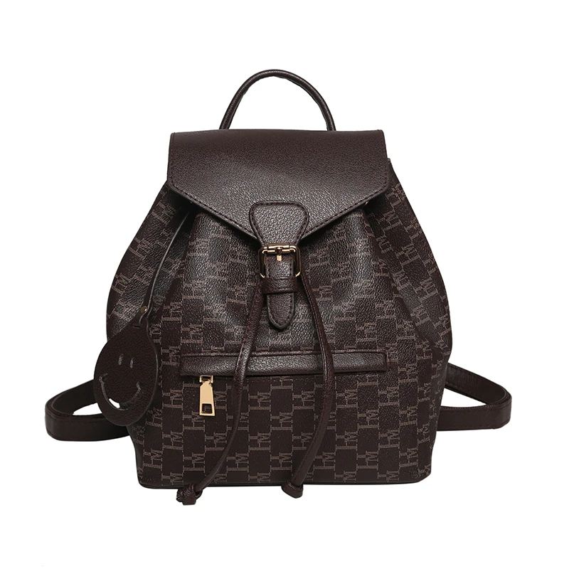 

2022 New Vintage Print Ladies Backpack Fashion Designer Leather Cord Pull Backpack High Quality Large Capacity Travel Backpack