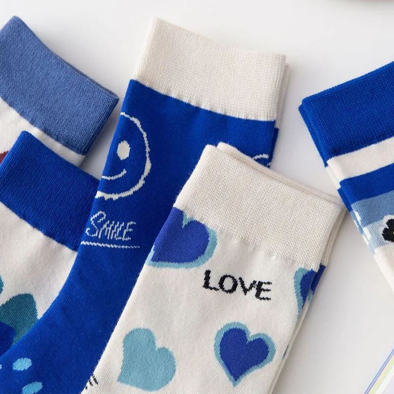 5 Pairs Kawaii Socks Designer Brand Korean Style Women Socks Set Winter Long Socks Pure Cotton Middle Tube Fashion Socken Damen