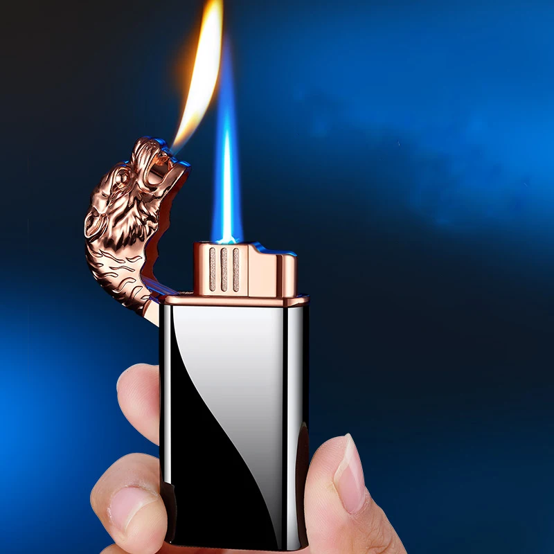 

New Metal Rocker Tiger Double Fire Straight To Open Flame Conversion Lighter Cigarette Accessories Cool Gadgets Men's Gift