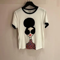 summer new round neck casual womens cartoon printing short sleeved t shirt college wind top