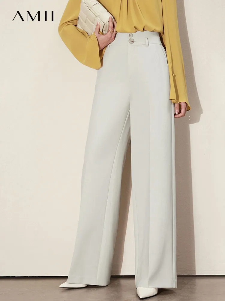 

Amii Minimalism Spring Pants For Women Office Lady High Waist Wide Leg Pant Loose Solid Suit Pants Female Trousers 12240014