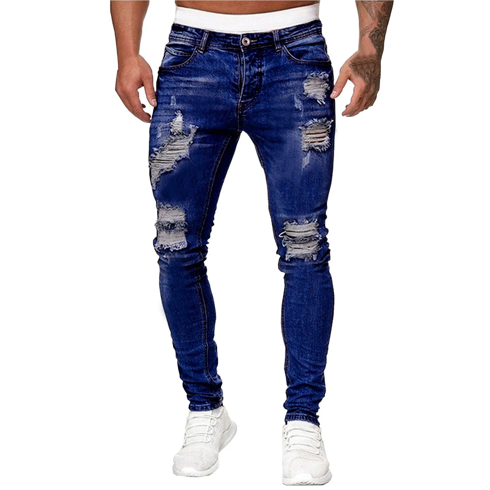 

Washed Frayed Ripped Holes Solid Trousers Color Casual Gradient Jeans Men's Men's pants