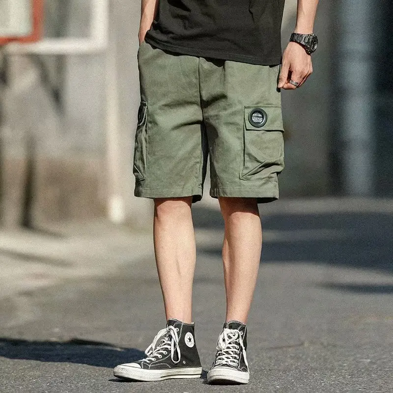 

Vintage Shorts Men Casual Streetwear Pants Solid Green Shorts for Men Summer Daily Outdoor Office Mens Clothing with Big Pocket