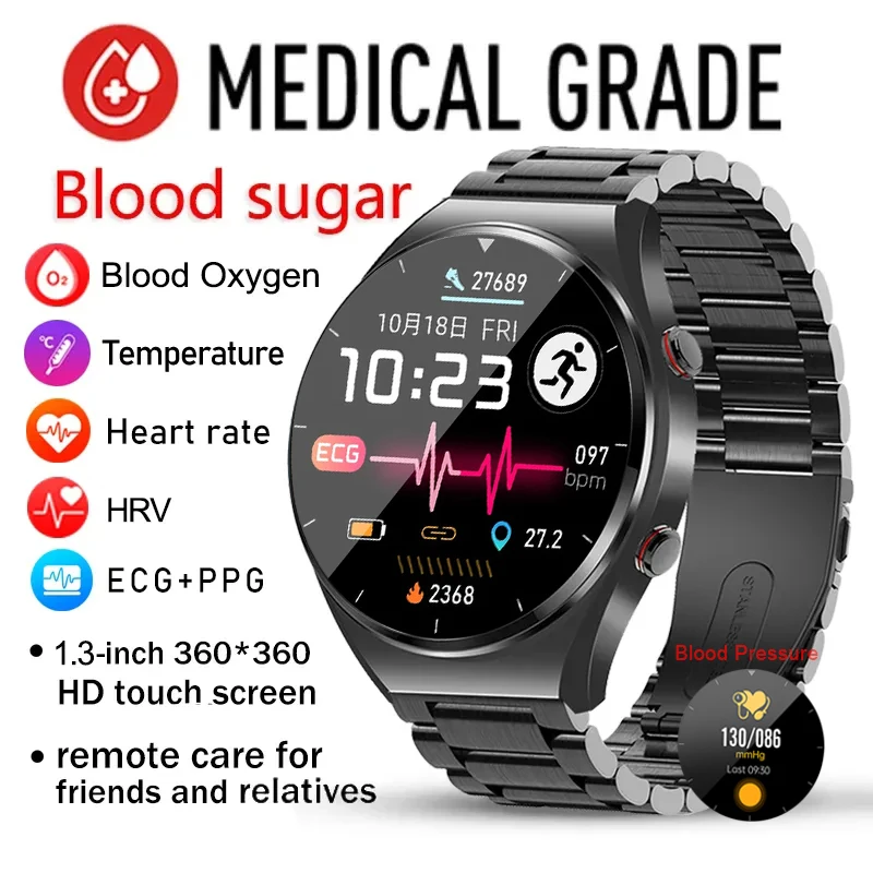 

Original Blood Sugar Smart Watch ECG+PPG HRV Monitor Blood Pressure Body Temperature Smartwatch Men Waterproof Fitness Tracker
