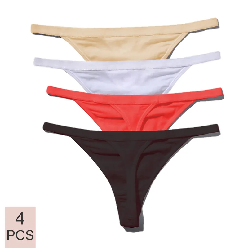 

Women's Cotton G-String Thong Panties String Underwear Women Briefs Sexy Lingerie Pants Intimate Ladies Low-Rise 4Pcs