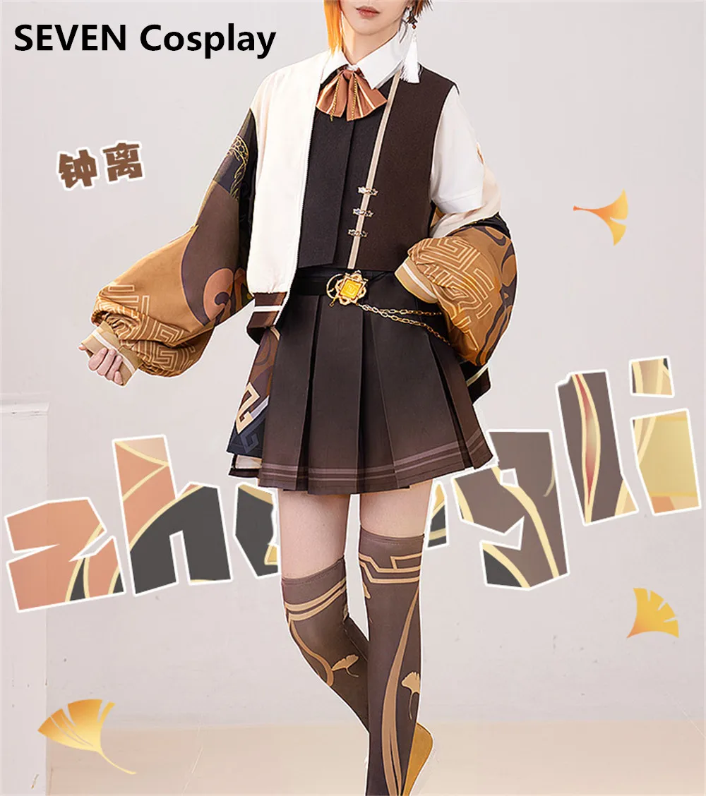 

SEVEN Cosplay Presale Game Genshin Impact Doujin Morax Zhongli Cosplay Costume Daily Suits Female JK Coat+Shirt+Skirt Cosplay