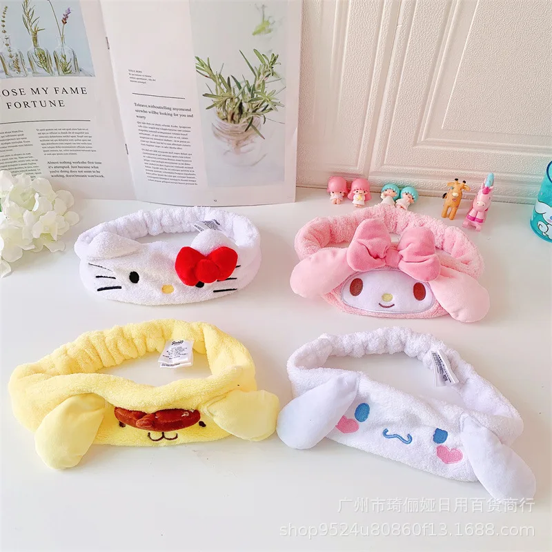 

Плюшевая повязка на голову Kawaii Sanriod из аниме серии Kitty My Melody Cinnamoroll Kuromi, милый макияж для стирки, плюшевая повязка на голову, подарок для девуш...
