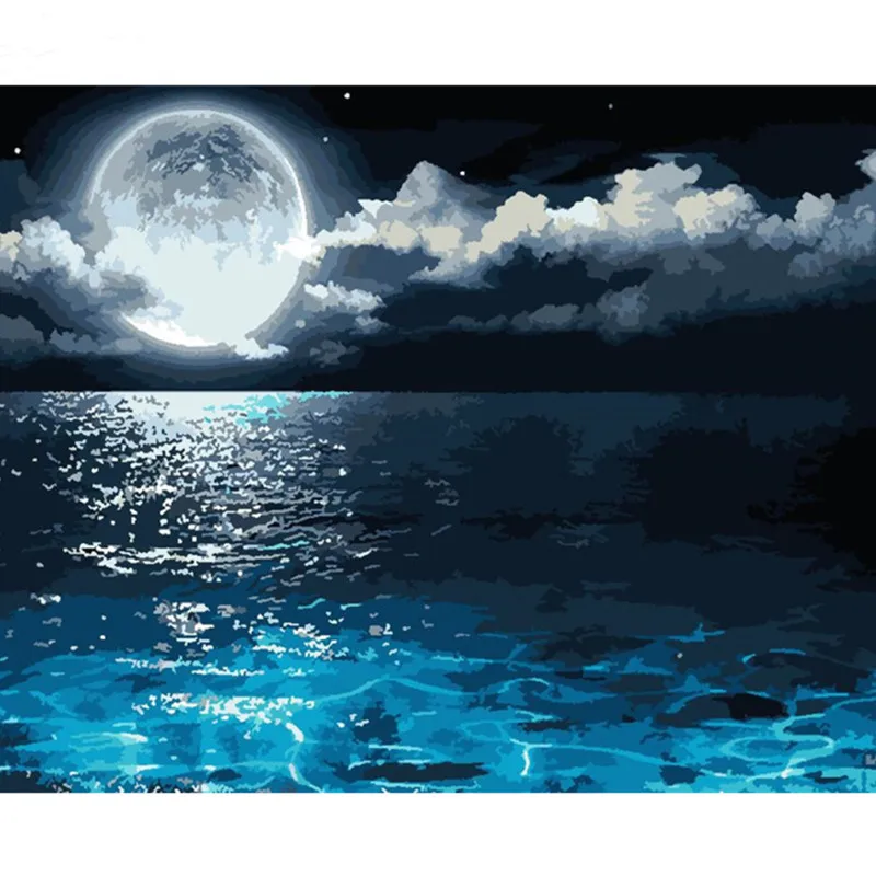 

Full Moon At Sea DIY Scenery Painting By Numbers Picture Colouring Zero Basis HandPainted Oil Painting Unique Gift Home Decor