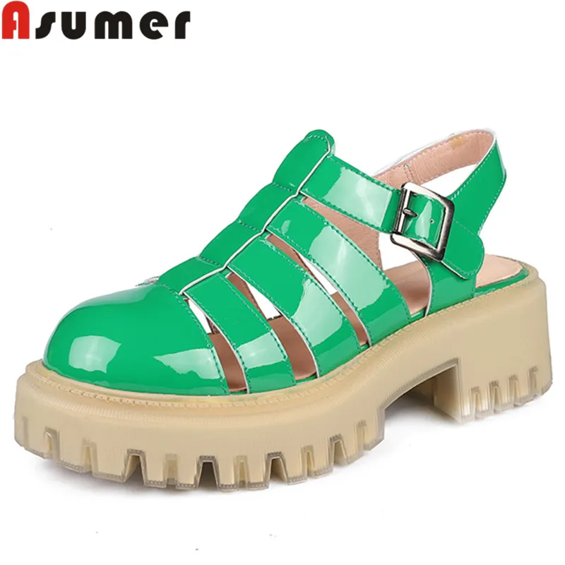 

ASUMER 2022 New Split Leather Gladiator Women Sandals Rome Square High Heels Sandals Ladies Summer Casual Shoes