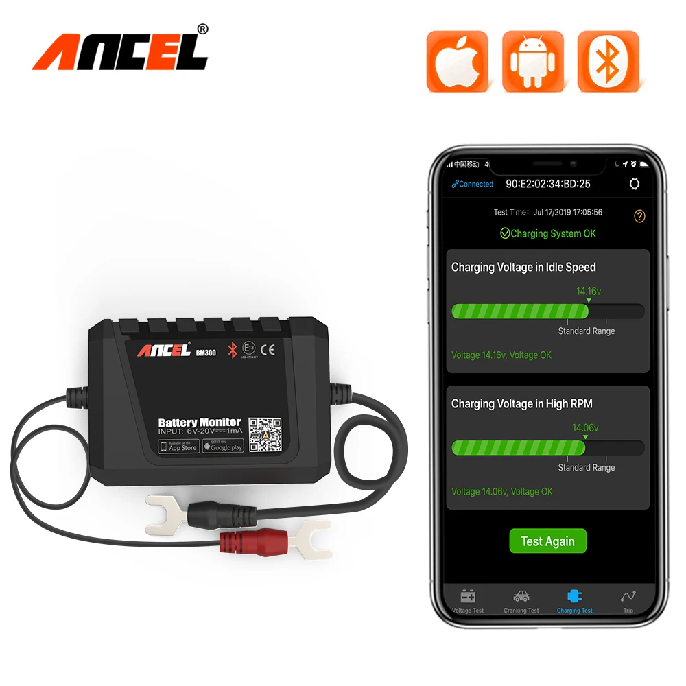 ANCEL BM300 12V Car Battery Tester Auto Car Battery Analyzer Circuit Electrical System OBD2 Scanner Charging Cranking Test