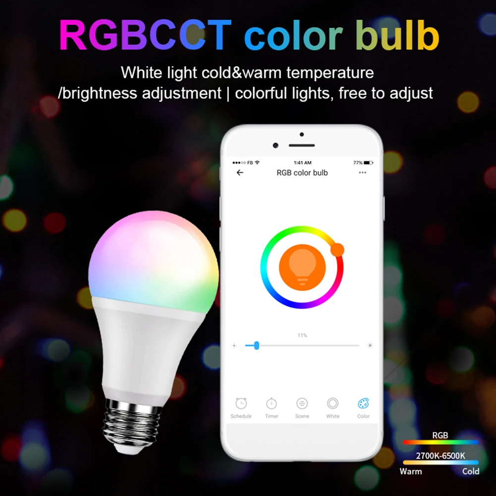 

Умная светодиодсветильник лампа EWeLink 9 Вт с Wi-Fi, светодиодная лампа Ewelink 220-240 в E27 RGB с регулируемой яркостью, приложение Smart Life для Alexa Google Home ...