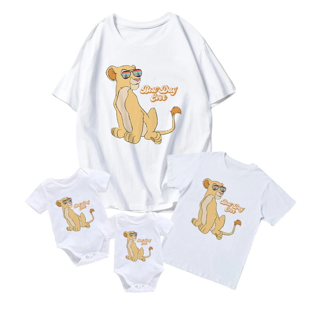 

T Shirts Disney Nana With Sunglasses Kids Short Sleeve Baby Girl Boy Baby Romper Family Matching Clothes Adult Unisex Lion King