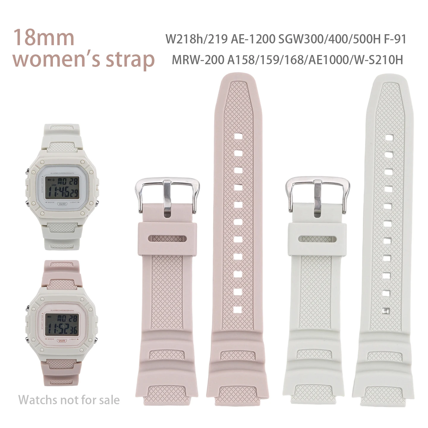 Фото Ремешок для часов Casio 18 мм W-218H/219H SGW300/400 A158/168 F-108WH WH-215/W-215, модифицированный, спортивный, водонепроницаемый, сменный №1