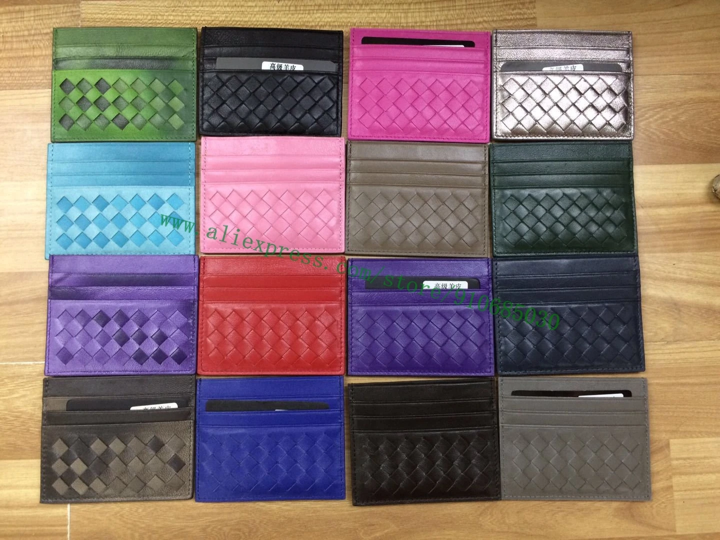 

Top Quality Real Lambskin Credit Card Holder Designer Fashion Business Bank Cards Wallet Weaved Leather Unisex