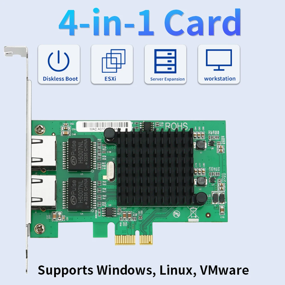 Фото INTEL 82576-T2 Gigabit PCIe x1 Двухпортовая сетевая карта настольного компьютера 1000 Мбит/с 2 RJ45 Серверная сетевая карта для Windows Linux №2