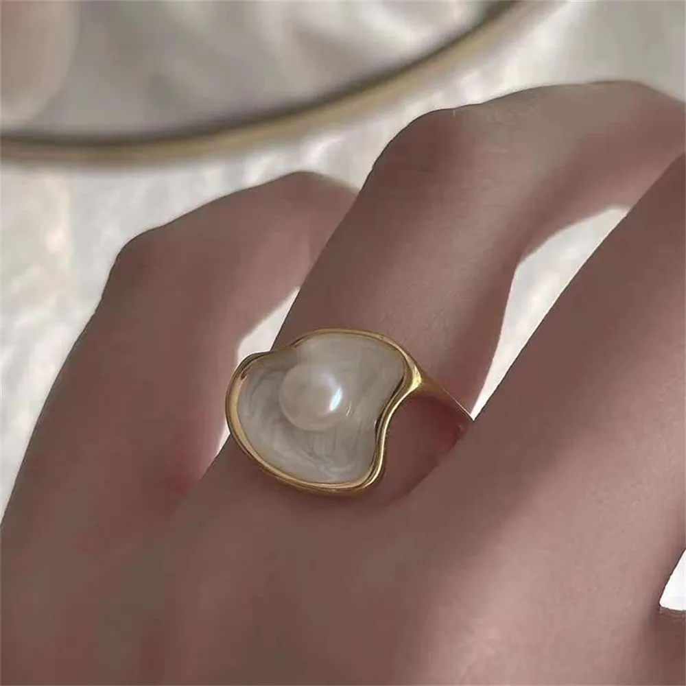 

DIY Pearl Accessories S925 Sterling Silver Jewelry Love Gold Ring Empty Set Fit 6-8mm Beads