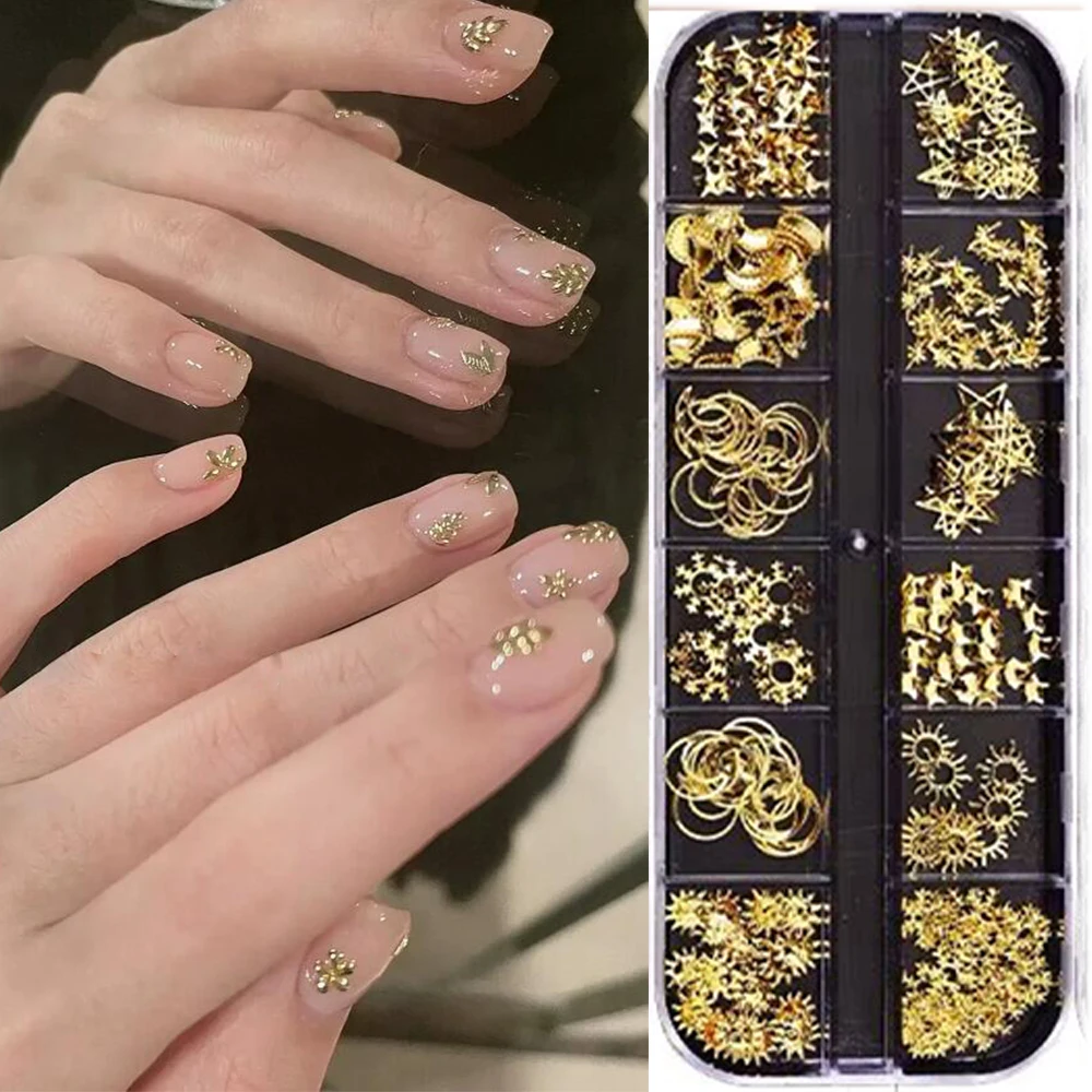 12 гирлянд, смешанные металлические подвески для ногтей, металлические заклепки, шпильки, детали для украшений из искусственного жемчуга, полые рамки, аксессуары для украшения для маникюра своими руками * K2