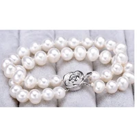 2 strands aaa 9 10mm south sea white pearl bracelet 7 5 8 silver clasp