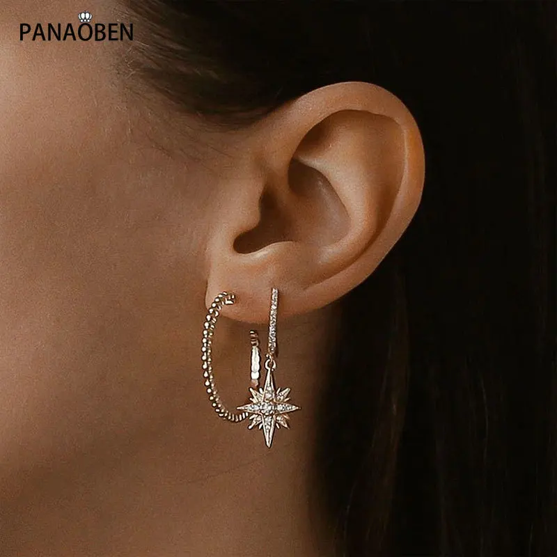 

Женские серьги-кольца из серебра 925 пробы с восьмиконечными звездами