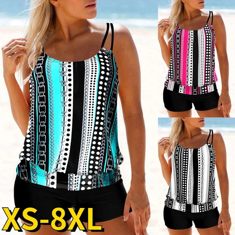 

New 2022 Women Sexy Swimsuit Stripde DOT Printing Swim Tankini Monokini Swimwear Bathing Suit Two Pieces Loose Summer Beachwear