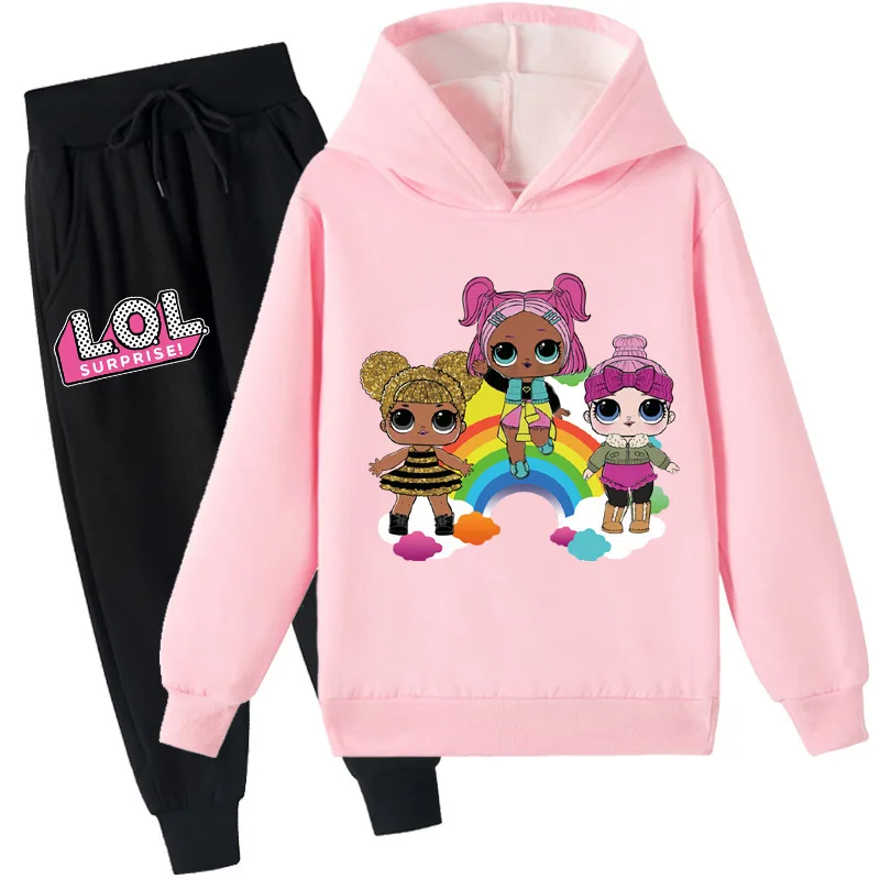 

Lol Surprise Doll Cartoon Fashion Girl Casual Printing Plush Sweater+plush Trousers Set Spring Autumn Winter Clothes for Girls
