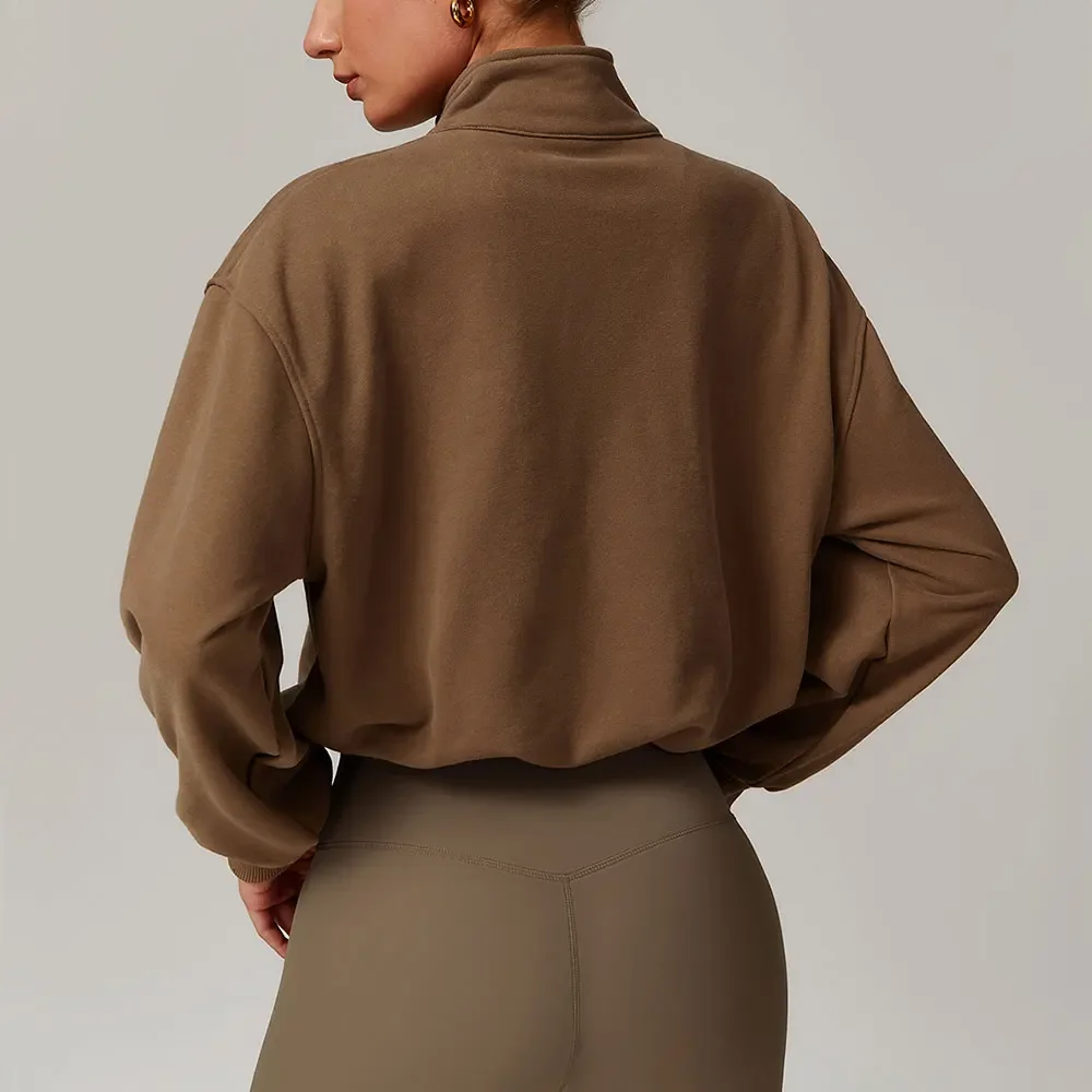 Зимняя спортивная толстовка с воротником-стойкой на молнии женский топ длинными