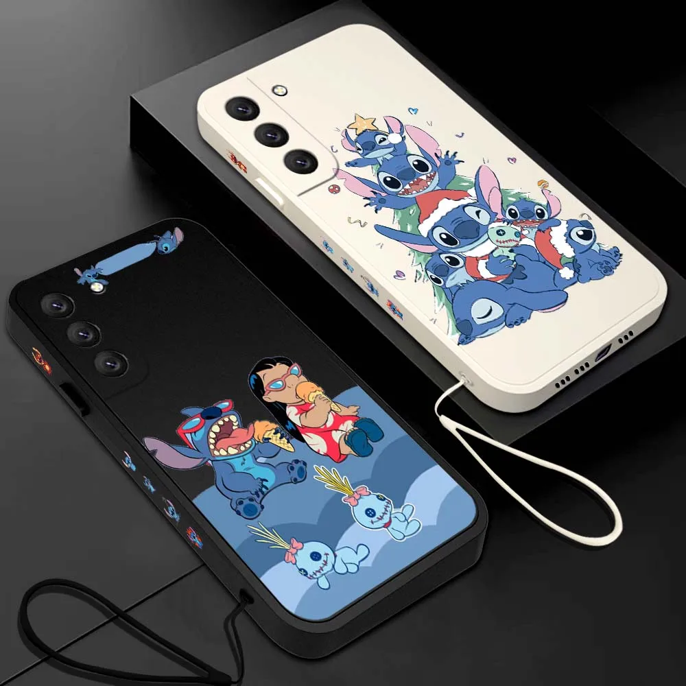 

Disney Stitch Cute Phone Case For Samsung Galaxy S23 S22 S21 S20 Ultra Plus FE S10 4G S9 S10E Note 20 10 Plus With Lanyard Cover