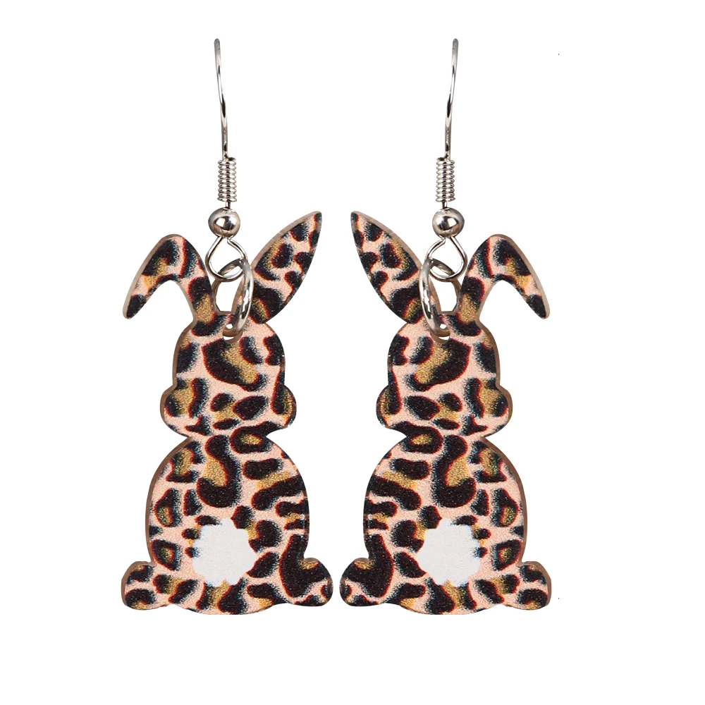 

New Easter Leopard Rabbit Acrylic Stud Earrings for Women 2023 Trending Cute Animal Bunny Drop Earring Jewelry Festival Gifts