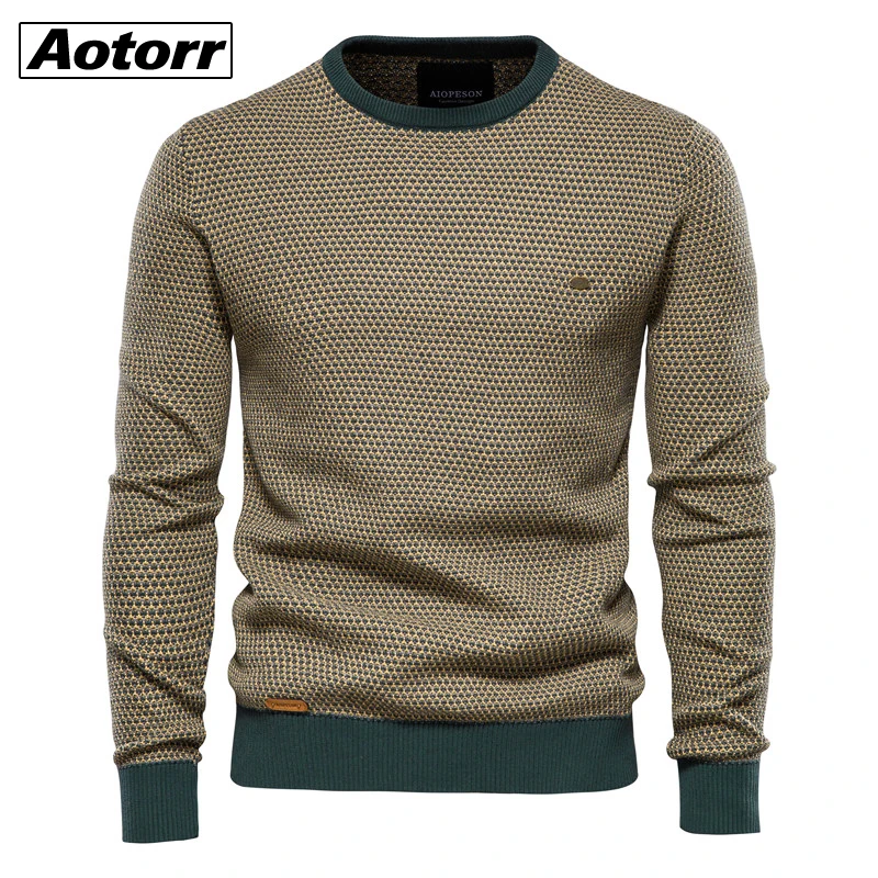 

2022 Cotton Sweater Men Casual O-neck High Quality Pullover Knitted Sweaters Solid Color Male New Autumn Warm Sweaters Spliced