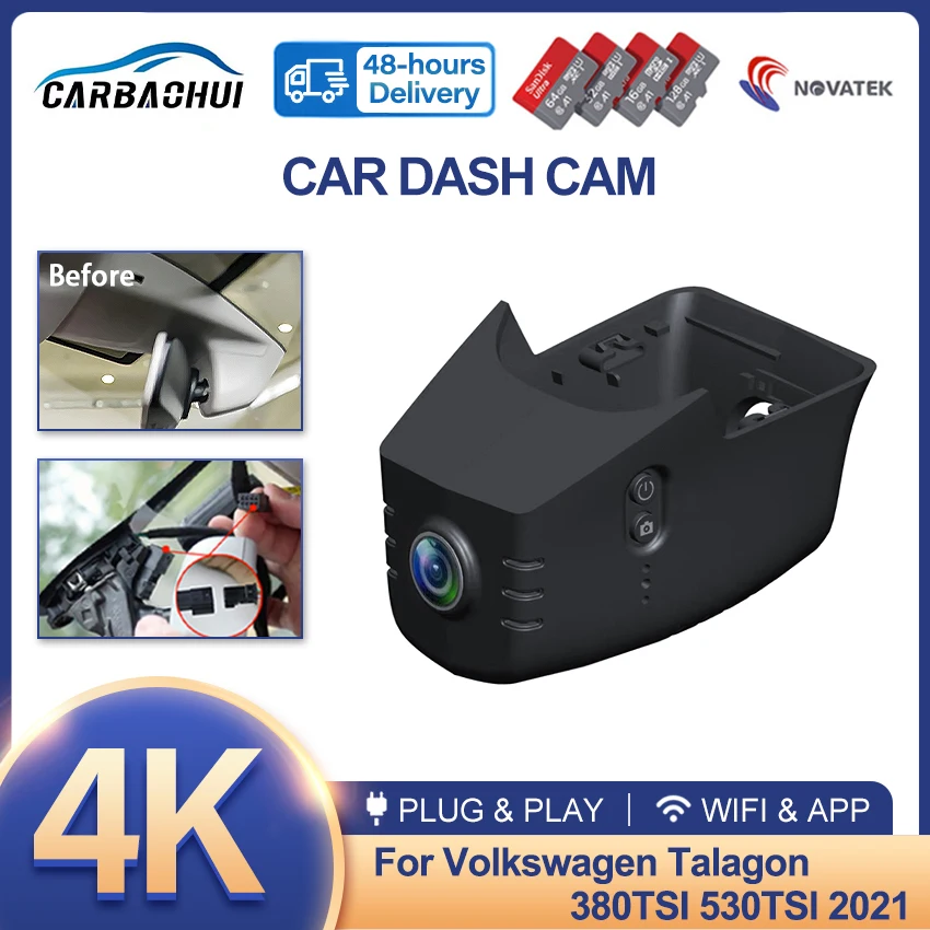 

Plug and Play Dash Cam Car DVR 4K 2160P Video Recorder HD Camera For Volkswagen VW Talagon 380TSI 530TSI 2021,Wireless DashCam